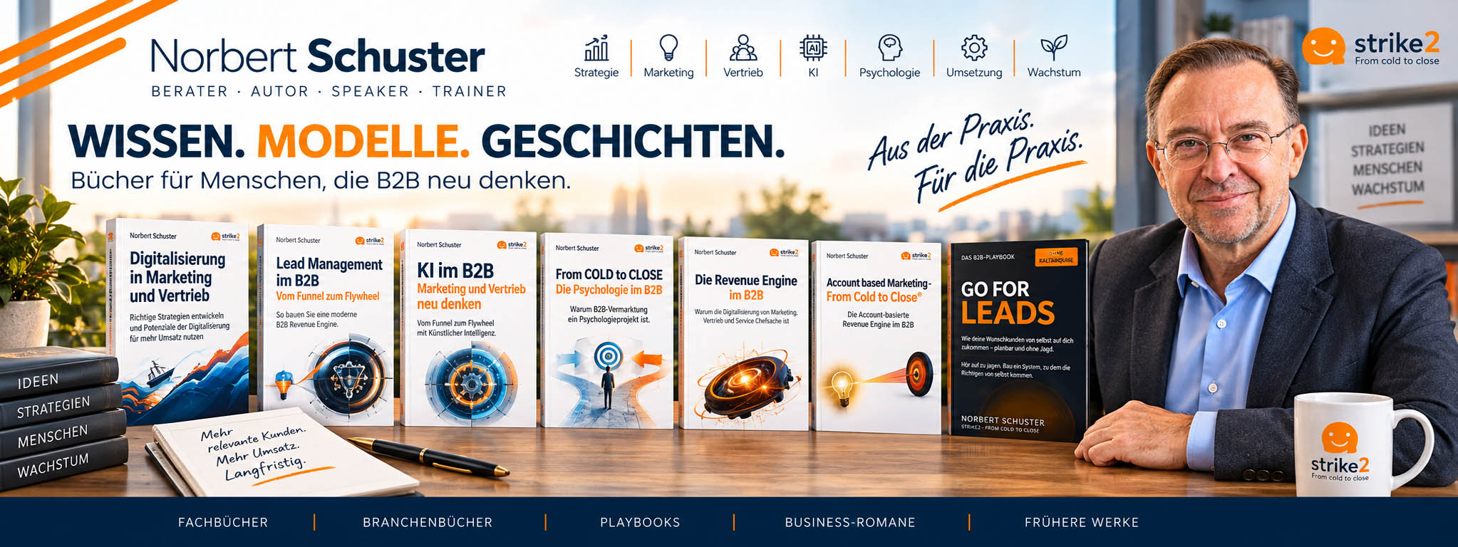 Bücher von Norbert Schuster über B2B-Marketing, Vertrieb, KI, Psychologie und Revenue Engines