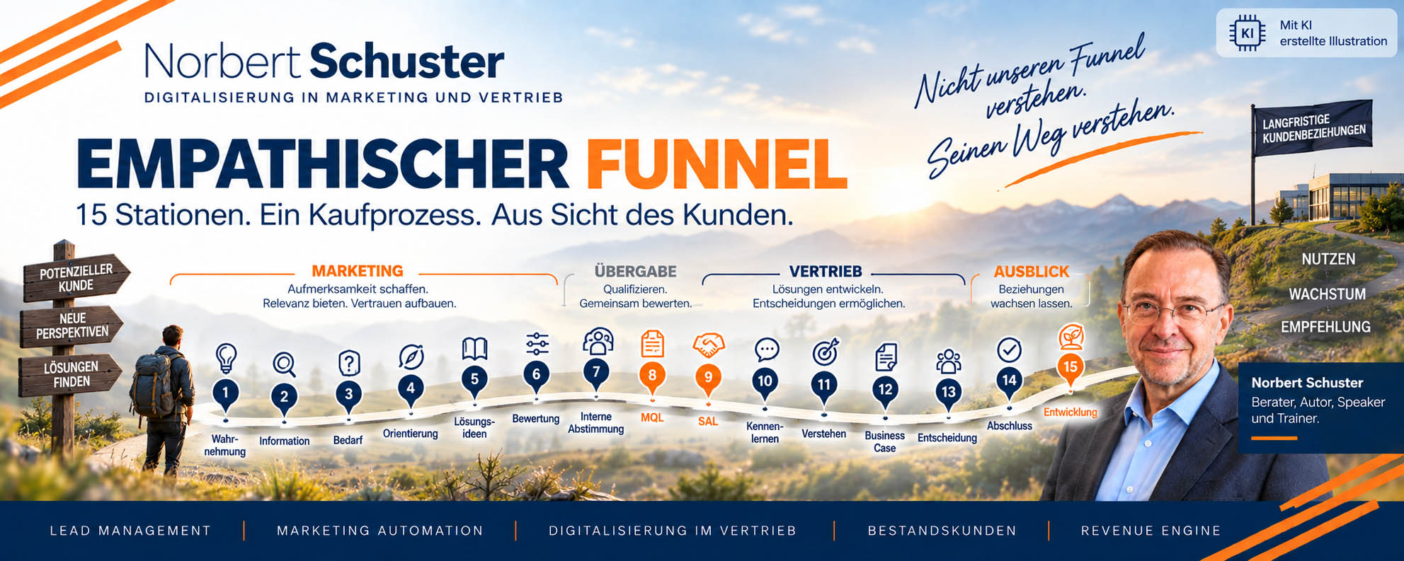 Empathischer Funnel von Norbert Schuster – 15 Stationen des B2B-Kaufprozesses aus Kundensicht